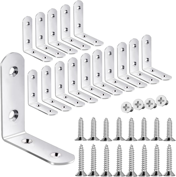 18-Pack L Shape Corner Brackets, Stainless Steel Metal Angle Braces for Wood