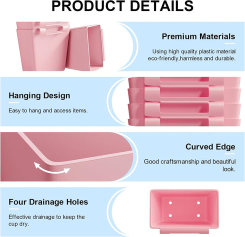 WBKATN 6 Pack 6 6 Rolling Cart Accessories, Pink Plastic Hanging Cup Holders, Rolling Cart Accessories with Cup Holder