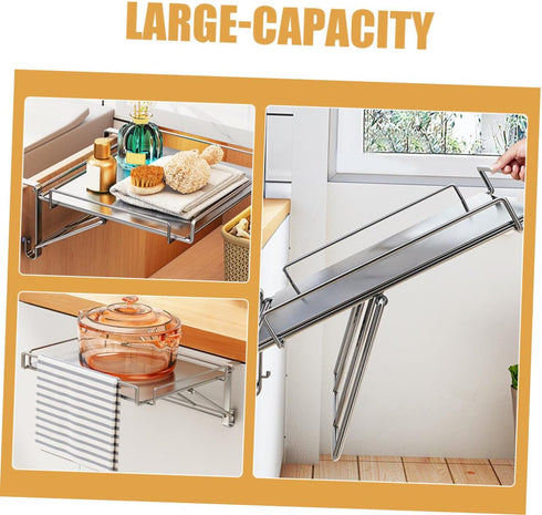Foldable Stainless Steel Hanging Door Shelf Kitchen Storage Rack Organizer Non-punching Wall-friendly Space-saving