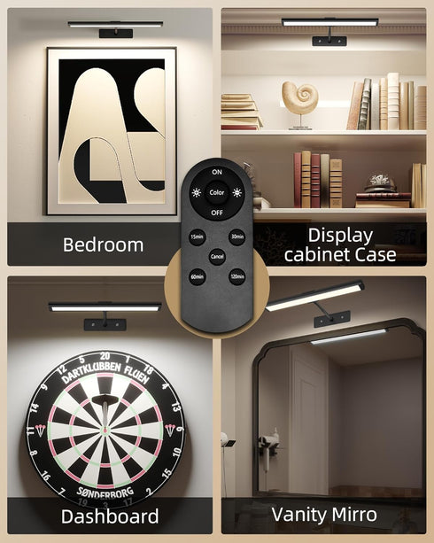 16'' 4800mAh Dimmable 3 Room(2P) EZVALO Picture Light for Wall, Black Rechargeable Battery Lights Wireless Remote