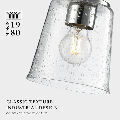 6"x6"x7.5" 15"-72" E26 Modern Bubble Glass Pendant Light, Rain-Drop Glass Hanging Fixture with Chrome Finish Base