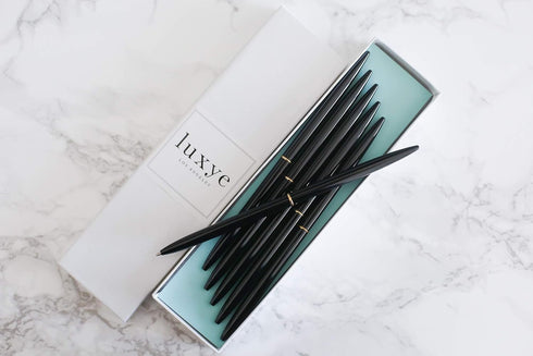 Black Gold Pens with Black Ink, Luxury Ballpoint Gold Pen Set of 6 in Glossy White Gift Box, Office Supplies for Men