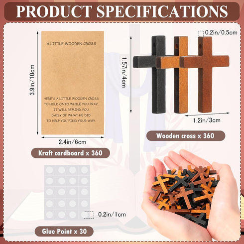 Colingmill 360 Sets 3 Pocket Hug Token Bulk | Pocket Crosses in Bulk Mini Wooden Cross Gifts with Hug Greeting Cards |