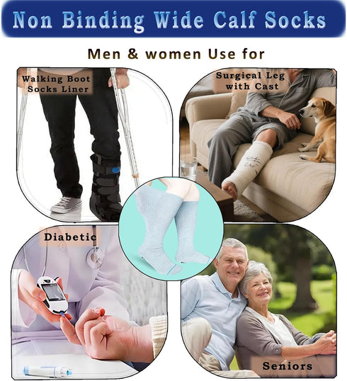 Aisesine 2 Walking Boot Sock Replacement Extra-Wide Knee High Socks for Foot Brace,Fracture Boot Men & Women Pairs