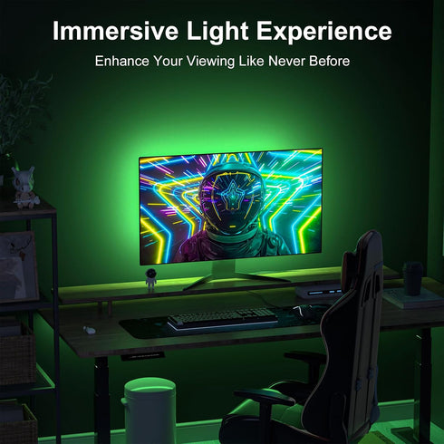 4-Side 24-32inch (4-Side 27inch) Monitor LED Backlights, LED Strip Light Sync with Screen Color/Music, Computer Light