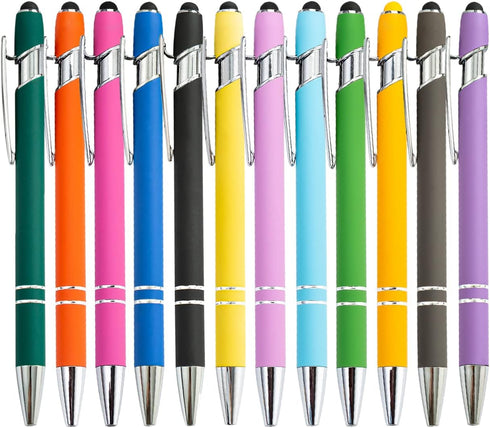 PASISIBICK 12 Pieces Metal Ballpoint Pen with Stylus Tip, 2 in 1 1.0 mm Black Ink for Smartphone and Tablet (Pack of 12)