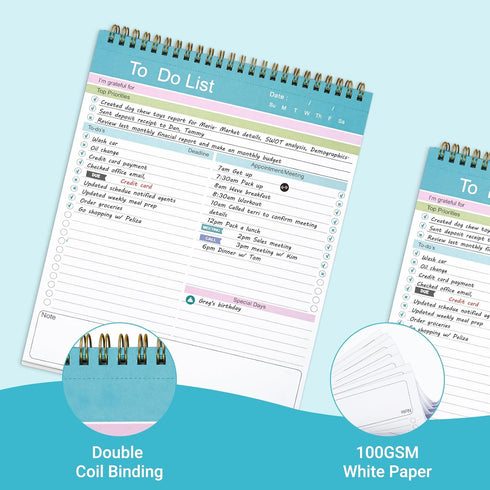 To Do List Notepad, Spiral Bound Undated Daily Planner, 52 Sheets 8.5" X 10.5" Task Planning Pad for Home Office