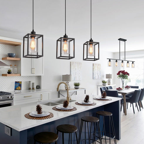AOJUNSANSAN Black Pendant Lights for Kitchen Island Industrial Lantern Pendant Light Fixtures with Clear Glass Shade