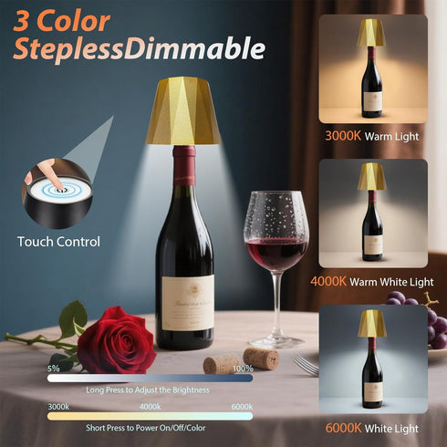 Sigasanio 3 Wireless Wine Bottle Lamp for Table Lamps, Color Rechargeable Wine Bottle Lights for Bedroom Bars
