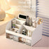 Desk Organizer with 6 Compartments and 2 Drawers, Plastic Makeup Organizer, Pen Holder for School, Home, Office