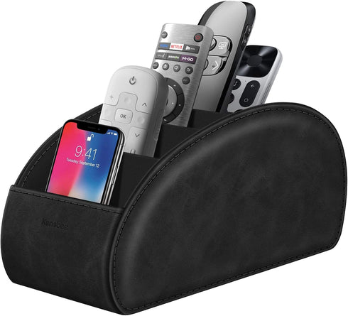 KENOBEE Large Remote Control Holder, 5 Compartments, Anti-slip Desktop Caddy for Phone, Office Supplies, Black