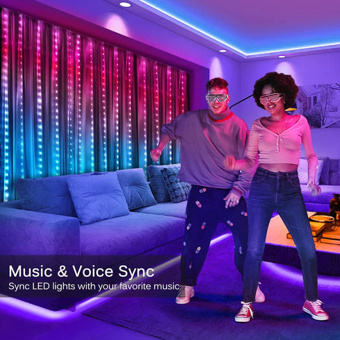 6.5ft 6.5ft 200 LED Curtain Lights, x LED RGB Color Changing String Fairy Lights Curtain with Smart APP Control, Music