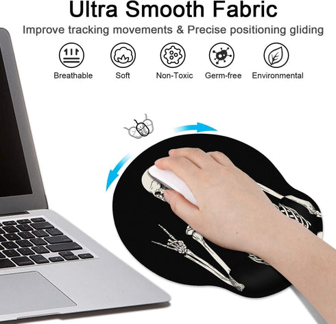 Britimes Ergonomic Mouse Pad with Wrist Support, Black Human Skeleton Skull Non-Slip Base for Home Office Gaming