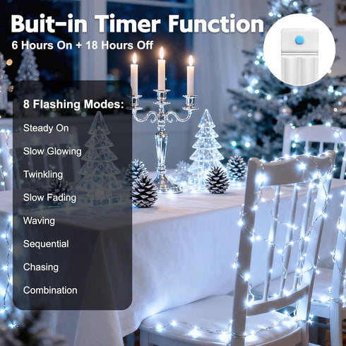 10 Pack 10 30 8 Fairy Lights Battery Operated with Timer, Ft LED String Lights Indoor Outdoor, Modes Waterproof Twinkle