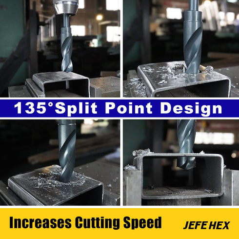 Reduced Shank Industrial Drill Bit, 5/8 Inch HSS Black Oxide Finish, 135-Degree Split Point for Wood and Plastic