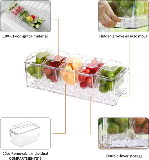 Set Party15.3" 5 Set 5 2 (5 1 pack) Chilled Condiment ServerTaco Bar Serving for Condiment Serving Platters