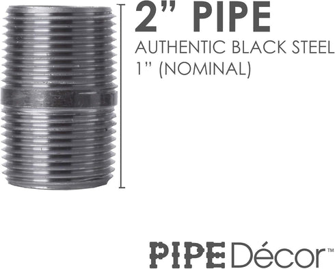 Pipe Decor 1” x 2” Malleable Cast Iron Pipe, Pre Cut Connector, Industrial Steel Grey Fits Standard One Inch Black Threaded Pipes Nipples and Fittings, Build Vintage DIY Furniture, One Inch, 6 Pack by PIPE DECOR