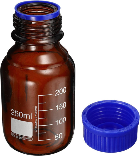 PATIKIL 250mL Reagent Media Bottle, 1Pcs Round Graduated Glass Storage Bottle, Blue Screw Cap