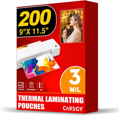 CAREGY Thermal Laminating Pouches, 200 Pack, 3 Mil, Clear, Letter Size