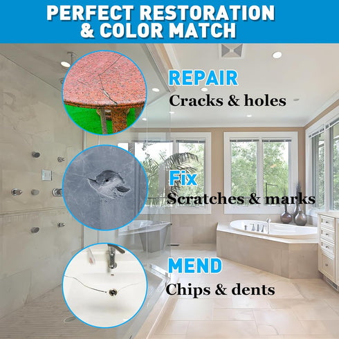 Tile & Fiberglass Quartz Countertop Repair Kit for Cracks Chips Dents, Almond Biscuit Bone, Granite & Tub Repair Kit