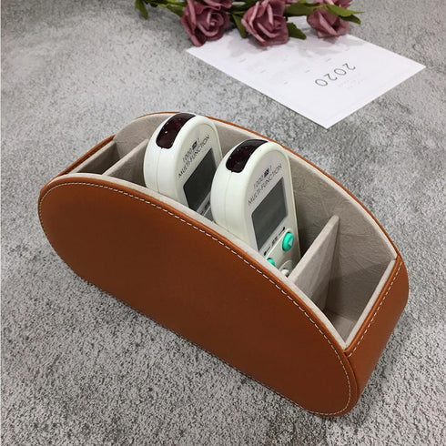 Remote Control Holder Organizer, Leather Storage with 5 Spacious Compartments for TV Remotes - Brown