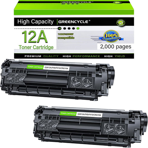 greencycle Q2612A Toner Cartridge Replacement for HP 12A Black Toner for Laserjet 1020 1010 1012 Printers - 2PCS