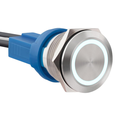 LED Latching Stainless Steel Push Button Switch, 12-24V DC 20A 1NO On Off with Wire Socket