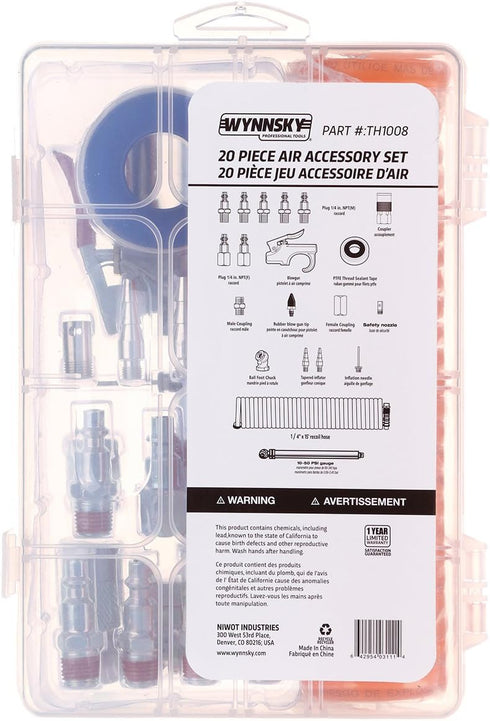 WYNNsky 1/4 Inch NPT Air Accessory Kit, 20 Piece Air Compressor Hose Tool Kit with Coil PU Hose/Tire Gauge
