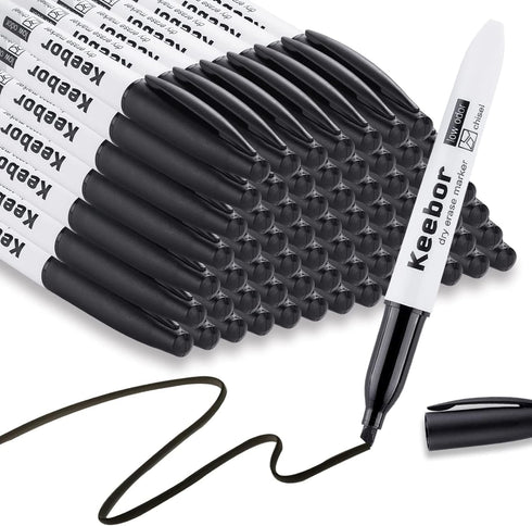Dry Erase Markers Chisel Tip Black, 72 Pack Low-Odor White Board Markers for Office and School Supplies
