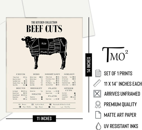 TMO2 Cuts of Meat Poster - Beef Cuts Chart - (11x14') Unframed