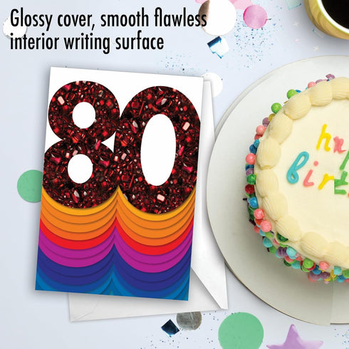 The Best Card Company - 80th Happy Birthday Notecard with Envelope, Congrats Bday Card, Fun 80 Year Milestone