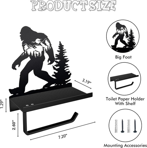 Ecqizer Bigfoot Sasquatch Metal Toilet Paper Holder with Shelf, Bigfoot Inspired Design Gifts Rustic Toilet Paper