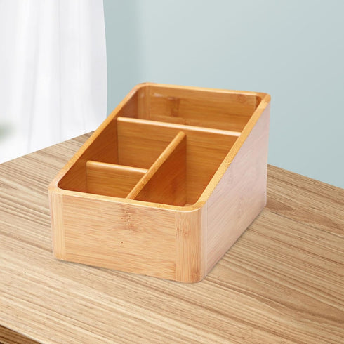 AFXGUSD 4 TV Remote Holder Compartment Basket Decorative Living Room Portable Bamboo Bedroom Media Player Remote