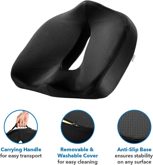 Tailbone Mount-It! Office Seat Cushion, Premium Comfort Chair Lumbar Support, Memory Foam, Gel Filling, Ergonomic