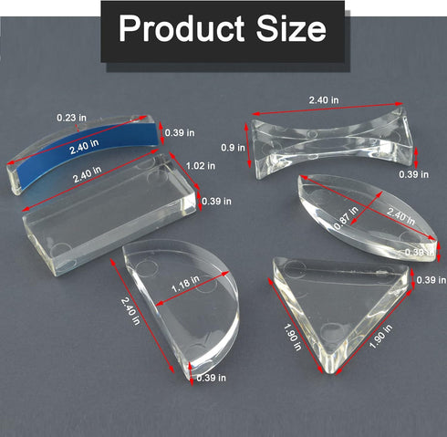 6 Pcs Acrylic Glass Light Prism Optical Lens Triangular Semicircular Rectangular Concave Convex Mirror Len Physics