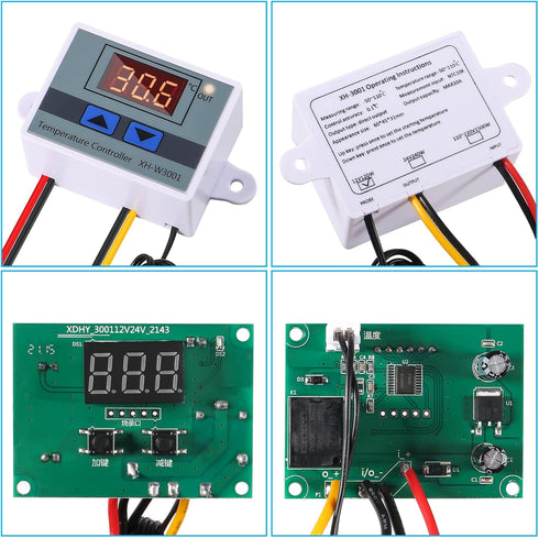 4pcs 12V 10A 120W XH-W3001 Digital LED Temperature Controller, Mini Thermostat Switch with Waterproof NTC 10K Probe