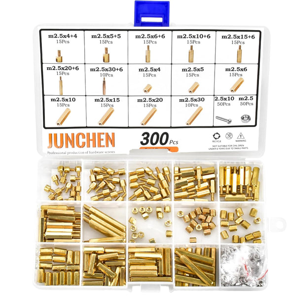 M2.5 Male Female Brass Hex Spacers & Standoffs - 300pcs Motherboard Standoffs and Screws Nuts Assortment Kit