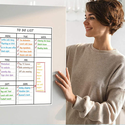 LUCYCAZ Magnetic Dry Erase To Do List Board for Fridge - Vertical Weekly Planning Board with 8 Markers, 12''x17'' (A3)