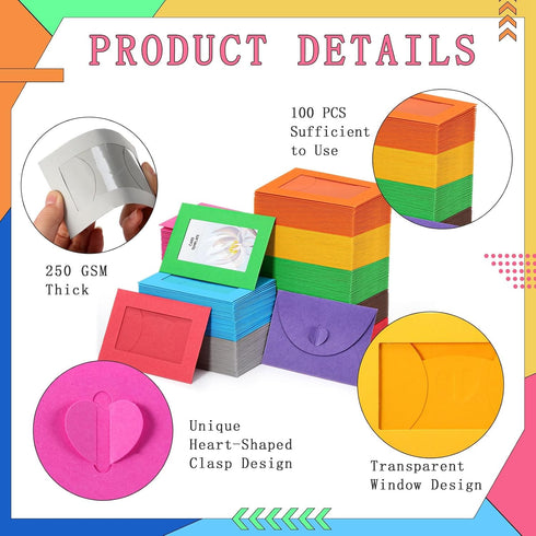 550 4 2.8 Inch Uiifan Pcs Colorful Window Gift Card Envelopes x Gift Card Sleeves Credit Size with Heart Shaped Clasp