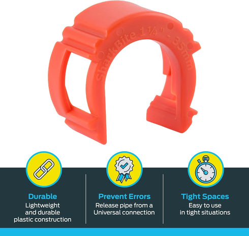 SharkBite 1-1/4 Inch Disconnect Clip for Push to Connect Brass Plumbing Fittings, Model UXLDC35