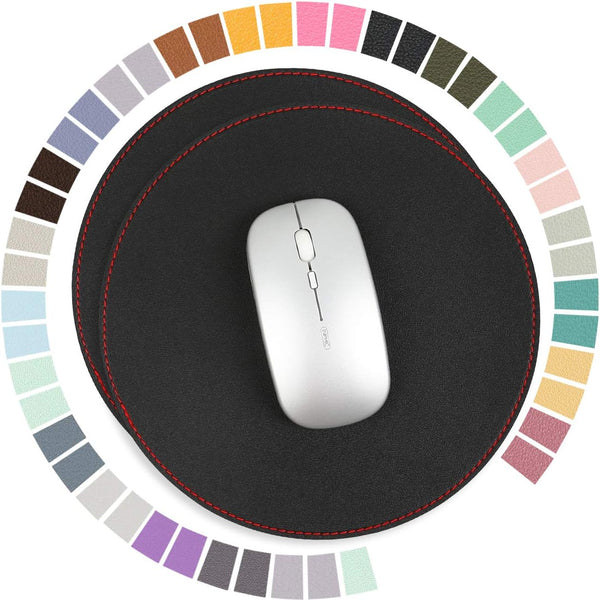 YSAGi 2 Pack Mouse Pads, Ultra Thin Waterproof PVC Leather, Stitched Edges, Office/Home, Black