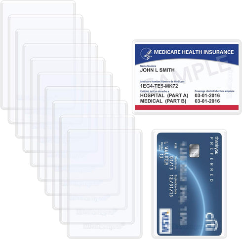 Wisdompro 10 Pack Medicare Card Holder Protector Sleeves, 6 Mil Clear PVC Wallet Size for Cards and License