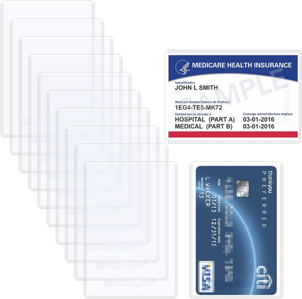 Wisdompro 10 Pack Medicare Card Holder Protector Sleeves, 6 Mil Clear PVC Wallet Size for Cards and License