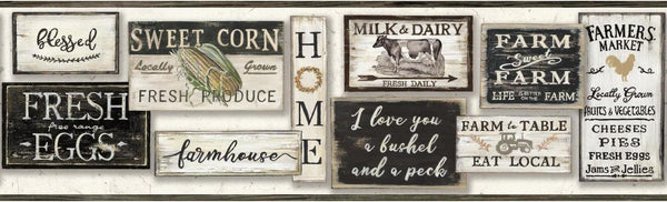 York Wallcoverings Farm To Table Border - Black, Ultra Easy to Hang, Spray with Water
