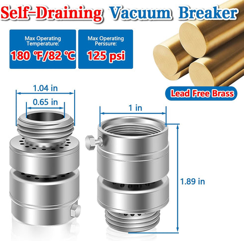 Self-Draining Vacuum Breaker, 1-1/16" Female Fine Thread, No Lead Brass Hose Bib Vacuum Breaker