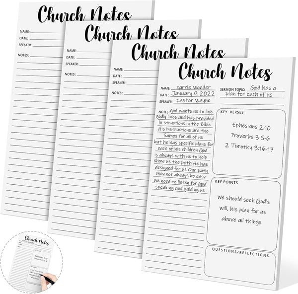 Church Notes Notebook, 5.5 x 8.5 Inch Tear Away Sermon Note Journal, Christian Sticky Note Pads for Church Supplies