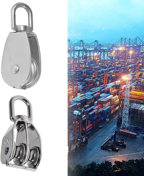 2-Pack M32 Double Pulley Block - Stainless Steel Heavy Duty Hardware for Wire Rope Loading 250kg