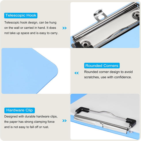 PATIKIL 2 Pack A4 Clipboard Landscape, 12.4 x 8.86 Inch PP Plastic Office Clipboards Low Profile Clip for Drawing, Blue