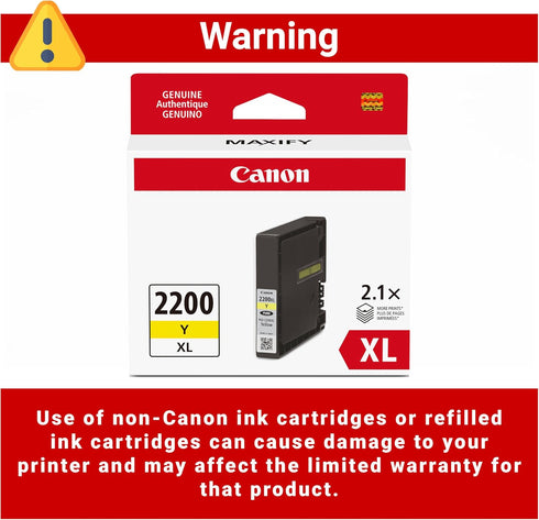 Canon PGI-2200XL IB4120, MB5420, MB5120, IB4020, MB5020, MB5320 Ink Genuine Yellow Ink Tank, Compatible