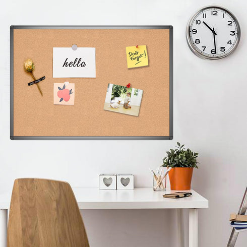 VIZ-PRO Cork Bulletin Board 36 X 24 Inches, Cork Notice Board with Black Aluminium Frame